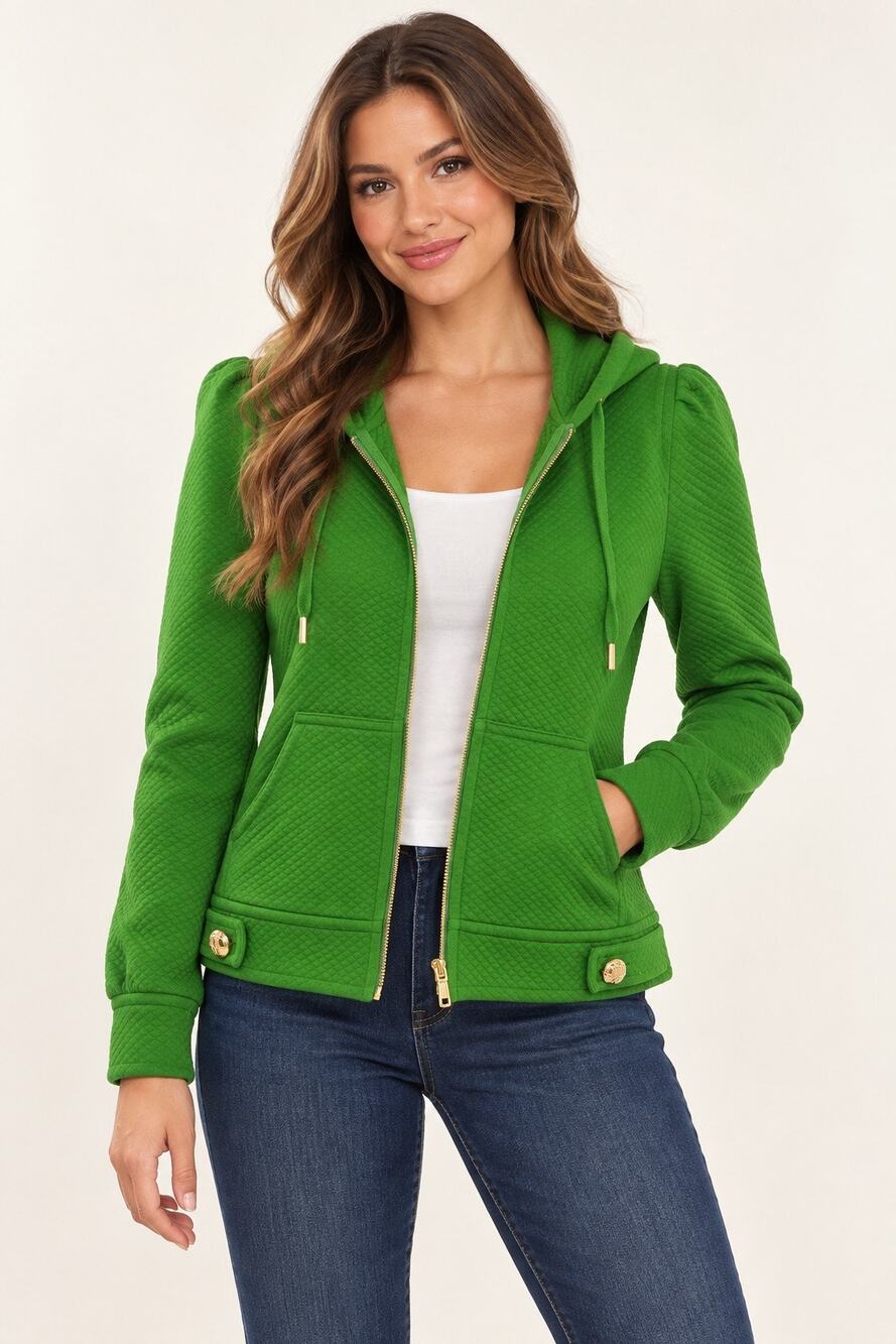 Juicy Couture Green Quilted Puff Sleeve Zip Hoodie Jacket Medium